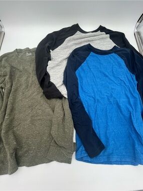 urban pipeline Olive Henley, Black and Blue Long Sleeve Crew Tops -3 Pack Boys L